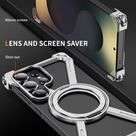 Протиударний чохол Titanium Alloy MagSafe Magnetic Airbag Shockproof для Samsung Galaxy S25 Ultra 5G - сріблястий
