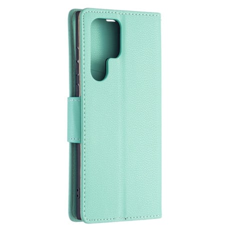 Чехол-книжка Litchi Texture Pure Color на Samsung Galaxy S22 Ultra 5G - зеленый