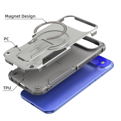 Противоударный чехол Armor Magsafe Holder PC Hybrid TPU для iPhone Air - серый