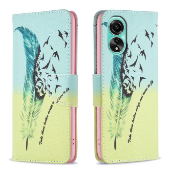 Чехол-книжка Colored Drawing Pattern для OPPO A78 4G - Feather