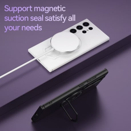 Противоударный чехол Matte Magsafe Magnetic with Trolley Holder для Samsung Galaxy S24 Ultra 5G - фиолетовый