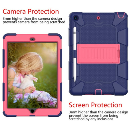 Противоударный чехол Two-Color Silicone Protection с держателем для стилуса на iPad 9/8/7 10.2 (2019/2020/2021) - сине-розовый