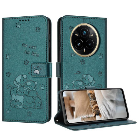 Чохол-книжка Embossed Kitten Phone Leather для Realme 14 Pro+ - зелений