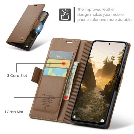 Чохол-книжка CaseMe 023 Butterfly Buckle Litchi Texture RFID Anti-theft Leather для Xiaomi Poco F7 Pro / F7 Ultra - коричневий