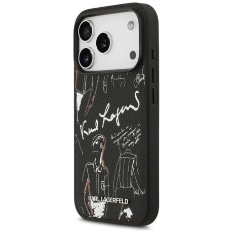 Оригінальний чохол Karl Lagerfeld Grained Pattern&amp;Logo з MagSafe на iPhone 17 Pro - Black