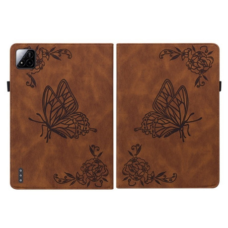 Чехол-книжка Butterfly Flower Embossed Leather на Xiaomi Pad 7 / Pad 7 Pro - коричневый