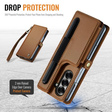 Чехол-книжка CaseMe C22 Card Slots Holder RFID Anti-theft для Samsung Galaxy Fold 7 - коричневый