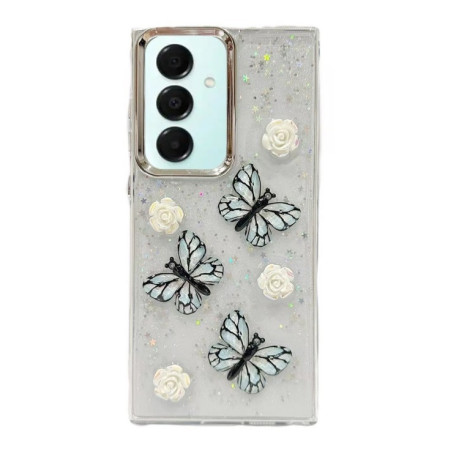Противоударный чехол Plated Gradient Glitter Butterfly Holder для Samsung Galaxy A16 5G - синий