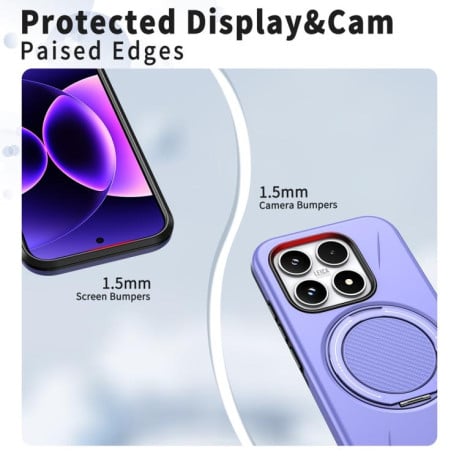 Чехол Metal Rotation Holder MagSafe TPU Hybrid PC с металлическим поворотным держателем и MagSafe для Xiaomi 17 — фиолетовый