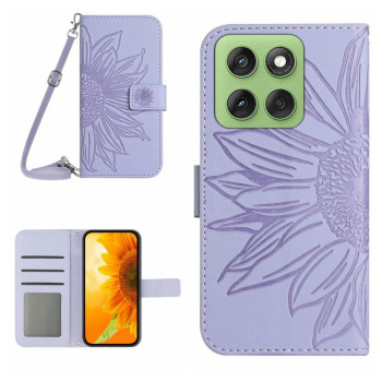 Чехол-книжка Skin Feel с рисунком подсолнуха на Motorola Edge 60 5G - фиолетовый