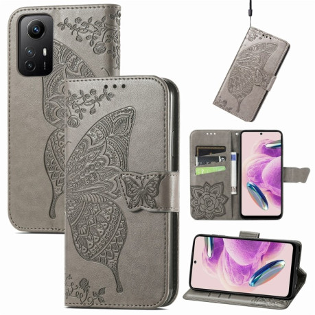 Чохол-книжка Butterfly Love Flower Embossed для Xiaomi Redmi Note 12S - сірий