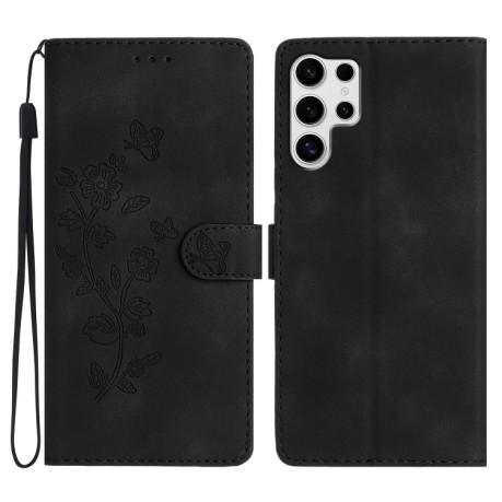 Чехол-книжка Flower Butterfly Embossing для Samsung Galaxy S25 Ultra 5G - черный