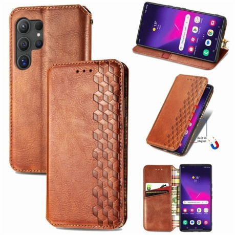 Чехол-книжка Cubic Grid для Samsung Galaxy S25 Ultra 5G - коричневый