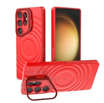Чехол Lens Frame Bracket Corrugated MagSafe для Samsung Galaxy S25 Ultra 5G - красный