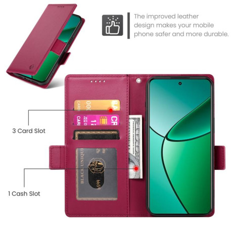 Чохол-книжка Side Buckle Magnetic Frosted Leather для Realme 14 Pro+ - винно-червоний