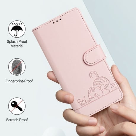 Чехол-книжка Cat Embossing Pattern на OnePlus Nord N30 SE 5G - розовый