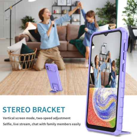 Противоударный чехол Stereoscopic Holder Sliding для Samsung Galaxy A04 4G - фиолетовый