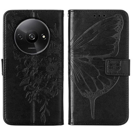 Чехол-книжка Embossed Butterfly для Xiaomi Redmi A3 - черный