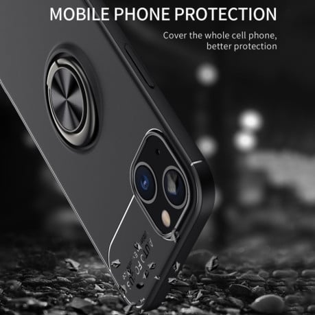 Ударозащитный чехол Metal Ring Holder 360 Degree Rotating на iPhone 13 mini - черно-розовое золото