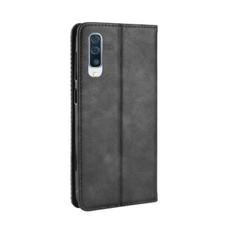 Кожаный чехол-книжка Magnetic Buckle Retro Texture на Samsung Galaxy A70-черный