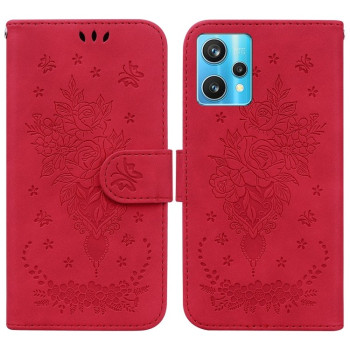 Чехол-книжка Butterfly Rose Embossed для Realme 9 Pro Plus/ Realme 9 4G - красный