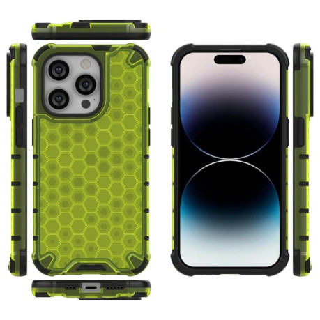 Противоударный чехол Honeycomb with Neck Lanyard для iPhone 15 Pro - зеленый
