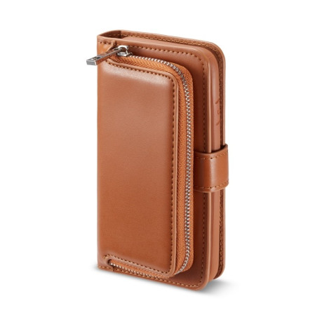 Чехол-кошелек  Plain Texture Zipper на iPhone SE 3/2 2022/2020/8/7 - коричневый