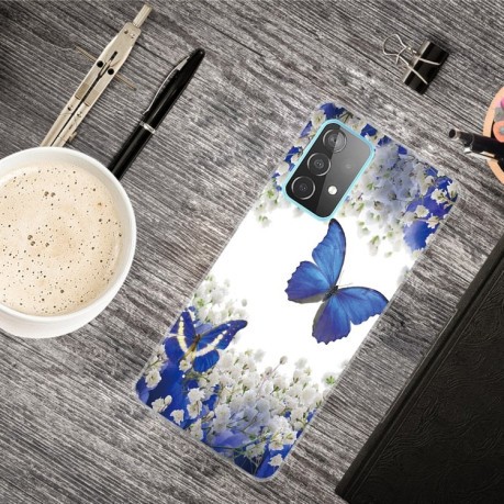Противоударный чехол Colored Drawing Clear на Samsung Galaxy A52/A52s - White Flower Butterfly