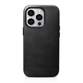 Кожаный чехол iCarer Leather Oil Wax (MagSafe) для iPhone 15 Pro Max - черный
