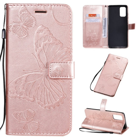 Чехол-книжка Pressed Printing Butterfly Pattern на Samsung Galaxy S20 Ultra-розовое золото