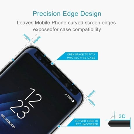 Защитное 3D Стекло 0.26 mm 9H изогнутые края подходит ко всем чехлам для Samsung Galaxy S8 / G950-синее