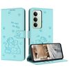 Чехол-книжка Embossed Kitten Phone Leather для Xiaomi Redmi 15 5G Global / 4G SEA 169mm — мятный