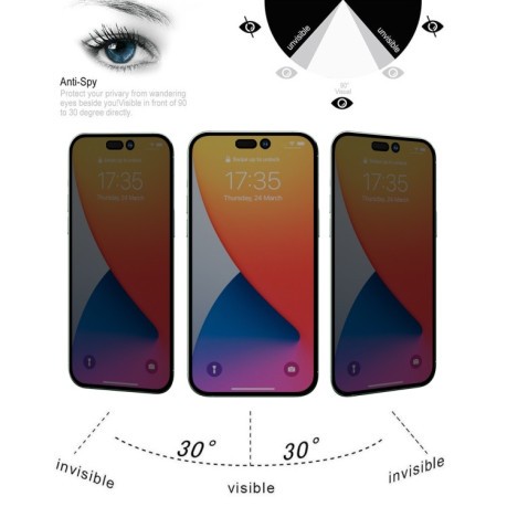 Защитное стекло Full Anti-peeping для iPhone 14 Pro Max - черное