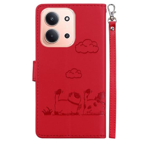 Чохол-книжка Cute Cats з магнітним хлястиком+захист сканування RFID на Xiaomi Redmi 15C 5G / 4G EU 173mm / Poco C85 5G - червоний