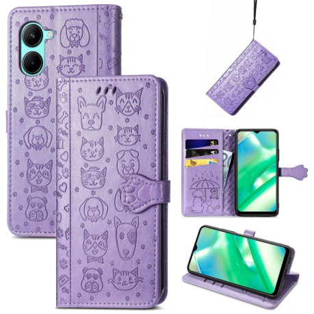 Чехол-книжка Cat and Dog для Realme C33 - фиолетовый