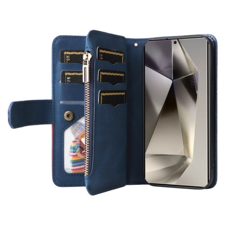 Чехол-книжка Dual-color 9 Card Slots Zipper Wallet Leather для Samsung Galaxy S25 Ultra 5G - синий