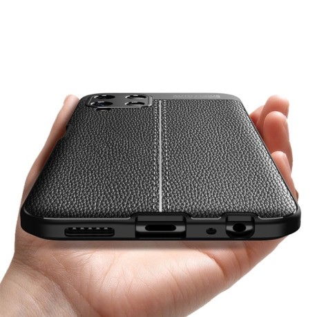 Противоударный чехол Litchi Texture на Samsung Galaxy M32/A22 4G - черный