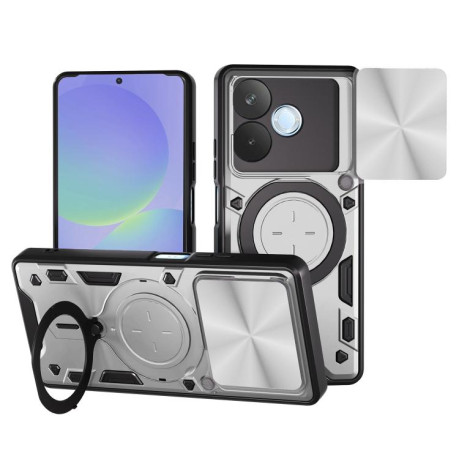 Противоударний чехол CD Texture Sliding Camshield Magnetic Holder на OPPO A5 Pro 5G Global - сріблястий