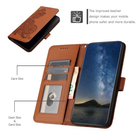 Чехол-книжка Totem Embossed Magnetic Leather на OnePlus 12 - коричневый