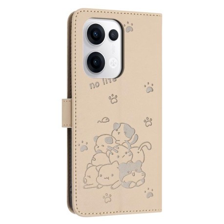Чехол-книжка Embossed Kitten Phone Leather для OPPO Reno13 5G Global - бежевый