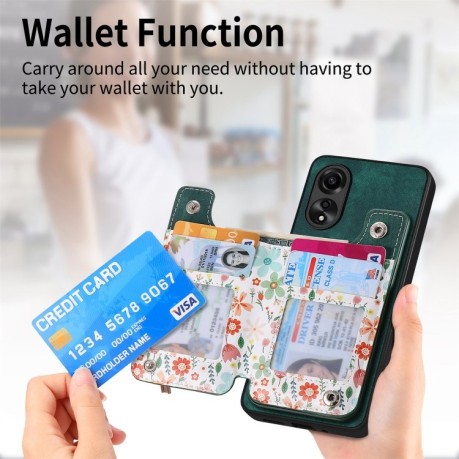 Протиударний чохол Retro Cross Wristband Wallet Leather для OPPO A78 4G - зелений