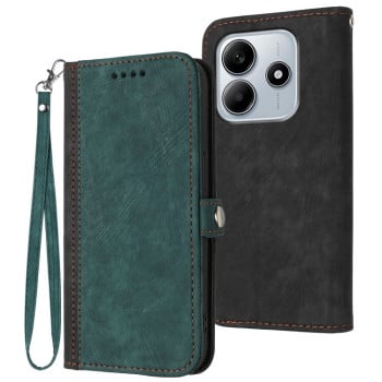Чехол-книжка Side Buckle Double Fold Hand Strap Leather для Xiaomi Redmi Note 14 5G/Poco M7 Pro 5G - зеленый