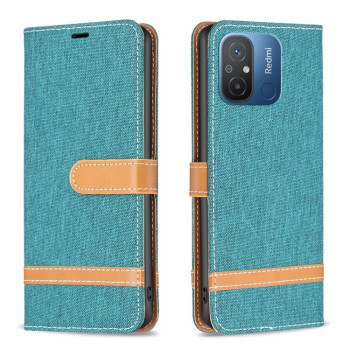 Чехол-книжка Color Matching Denim Texture на Xiaomi Redmi Poco C55/Redmi 12C/11A- зеленый