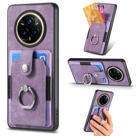 Чохол Retro Skin-feel Ring Card Wallet для Realme 14 Pro+ - фіолетовий