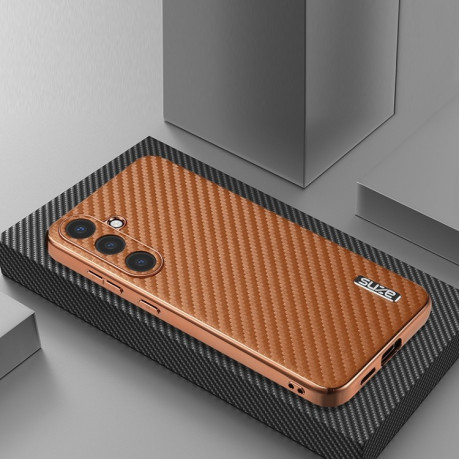 Ударозахисний чохол AZNS Electroplated Edge Carbon Fiber Texture  для Samsung Galaxy S25+ 5G - коричневий