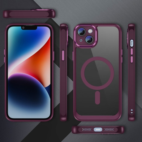 Протиударний чохол Frosted Lens MagSafe для iPhone 15 – пурпурно-червоний