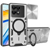 Противоударный чехол CD Texture Sliding Camshield Magnetic Holder на Xiaomi Poco F6 Pro - серебристый