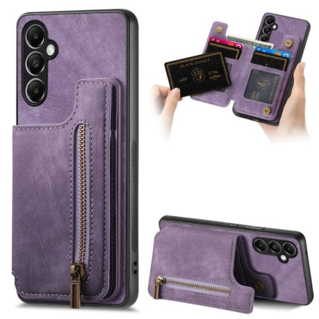 Протиударний чохол Retro Painted Zipper Wallet для Samsung Galaxy M15 - фіолетовий