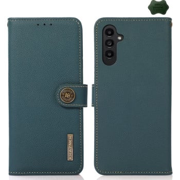 Кожаный чехол-книжка KHAZNEH Custer Genuine для Samsung Galaxy S24+ - зеленый