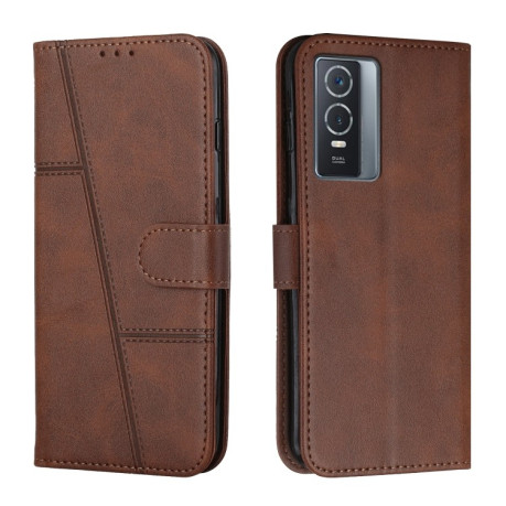 Чохол-книжка Stitching Calf Texture для Vivo Y76/Y76s - коричневий
